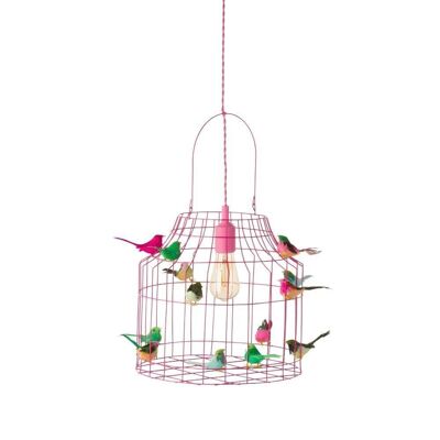 pendant light with mixed colored birds Viva Magenta