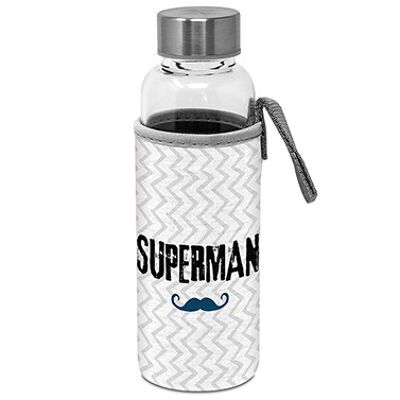 Botella de vidrio con funda protectora Superman