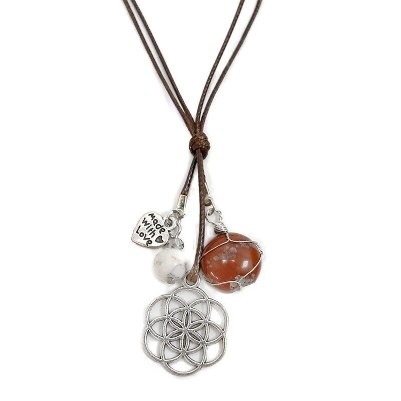 3 pendenti con fiore della vita in diaspro rosso