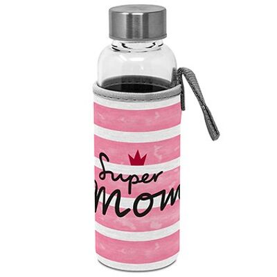 Botella de vidrio con funda protectora Super Mom