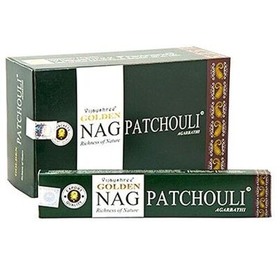 12 paquets d'encens Golden Nag - Patchuli 15 gr