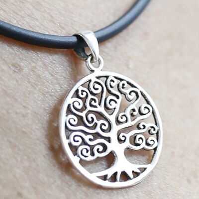 Silver tree of life flower pendant
