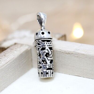 Silver pendant - star of David wish bottle