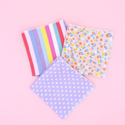 Tulip pattern fabric handkerchiefs x3
