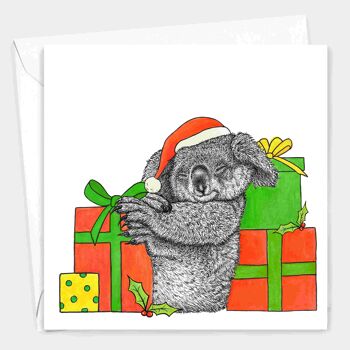 Carte de Noël animale - Koala // Cartes de Noël respectueuses de l'environnement // Cartes d'art animalier 2