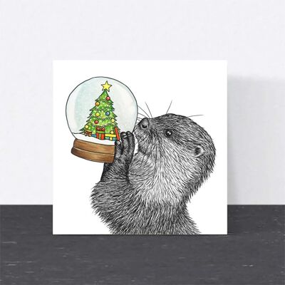 Cartolina di Natale con animali - Lontra // Cartoline di Natale ecologiche // Cartoline con arte della fauna selvatica