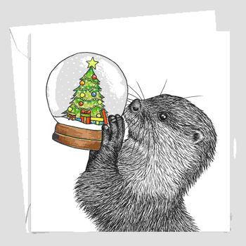 Carte de Noël animale - Loutre // Cartes de Noël respectueuses de l’environnement // Cartes d’art animalier 2