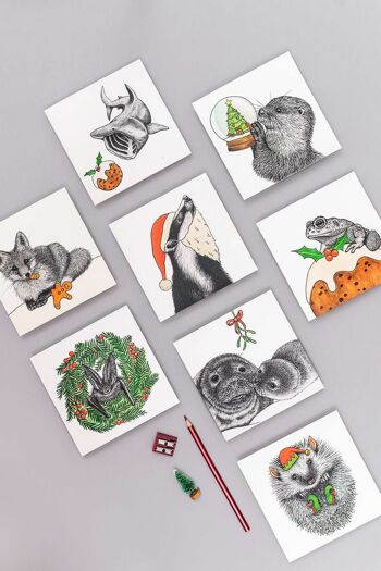 Carte de Noël animale - Loutre // Cartes de Noël respectueuses de l’environnement // Cartes d’art animalier 5