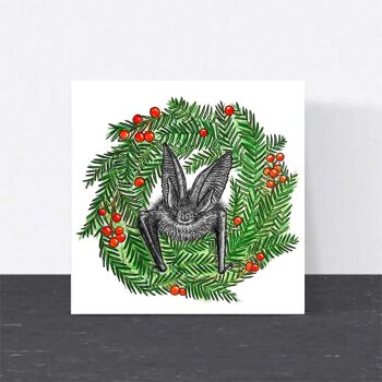 Carte de Noël animale - Chauve-souris à longues oreilles // Cartes de Noël respectueuses de l'environnement // Cartes d'art de la faune 1