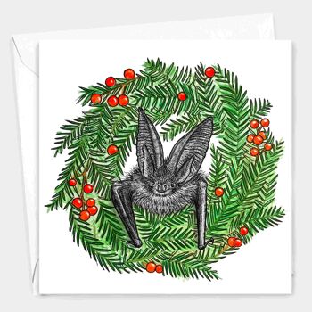 Carte de Noël animale - Chauve-souris à longues oreilles // Cartes de Noël respectueuses de l'environnement // Cartes d'art de la faune 2