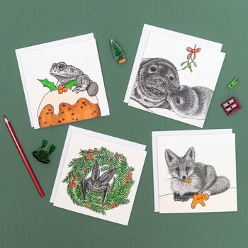 Carte de Noël animale - Chauve-souris à longues oreilles // Cartes de Noël respectueuses de l'environnement // Cartes d'art de la faune 4