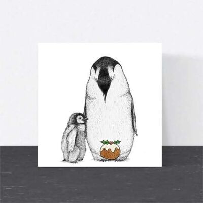 Cartolina di Natale con animali - Pinguino // Cartoline di Natale ecologiche // Cartoline con arte della fauna selvatica