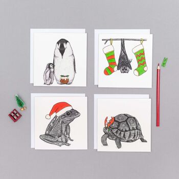 Carte de Noël animale - Pingouin // Cartes de Noël respectueuses de l'environnement // Cartes d'art animalier 4