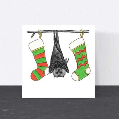 Tarjeta de Navidad de animales - Murciélago frugívoro // Tarjetas de Navidad ecológicas // Tarjetas de arte de vida silvestre
