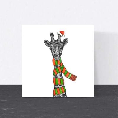 Cartolina di Natale con animali - Giraffa // Cartoline di Natale ecologiche // Cartoline con arte della fauna selvatica
