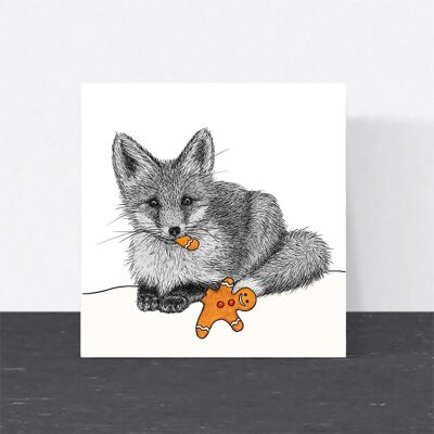 Cartolina di Natale con animali - Volpe rossa // Cartoline di Natale ecologiche // Cartoline con arte della fauna selvatica