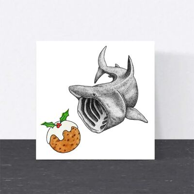 Tarjeta de Navidad de animales - Tiburón peregrino // Tarjetas de Navidad ecológicas // Tarjetas de arte de vida silvestre