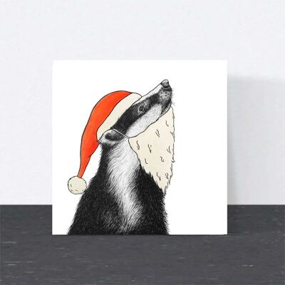 Carte de Noël animale - Blaireau // Cartes de Noël écologiques // Cartes d'art animalier