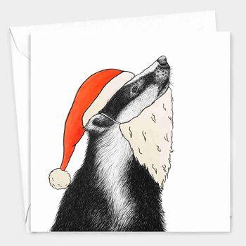 Carte de Noël animale - Blaireau // Cartes de Noël écologiques // Cartes d'art animalier 2