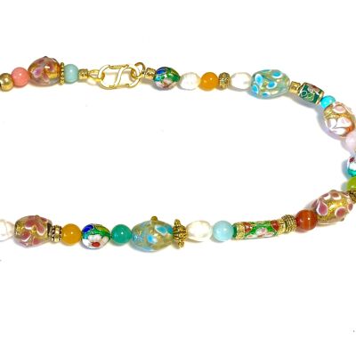Necklace crafted glass beads/pearls/gemstone