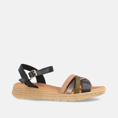 WOMEN'S LEATHER SANDAL WITH LOW WEDGE ALOFA BLACK