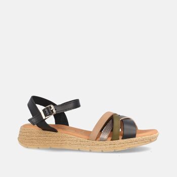 SANDALE EN CUIR POUR FEMME À COMPENSÉE BAS ALOFA NOIR 1