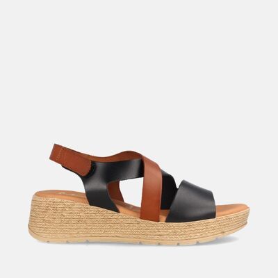 WOMEN'S LEATHER SANDAL WITH MEDIUM WEDGE AIN LEATHER - BLACK