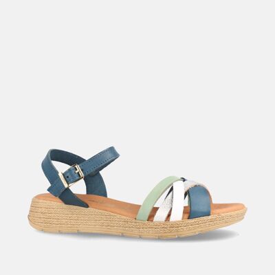 WOMEN'S LEATHER SANDAL WITH LOW WEDGE ALOFA JEANS