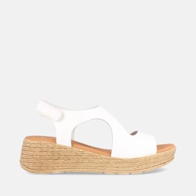 WOMEN'S LEATHER SANDAL WITH MEDIUM WEDGE DUSANBE WHITE