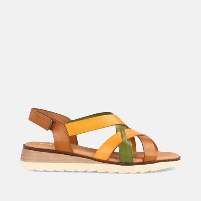 WOMEN'S SANDALS WITH LOW WEDGE IN BETIANA COMBI HAZELNUT LEATHER