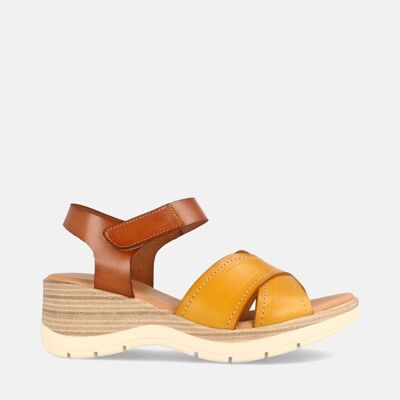 WOMEN'S LEATHER SANDAL WITH MEDIUM WEDGE BELGRADE PANAMA