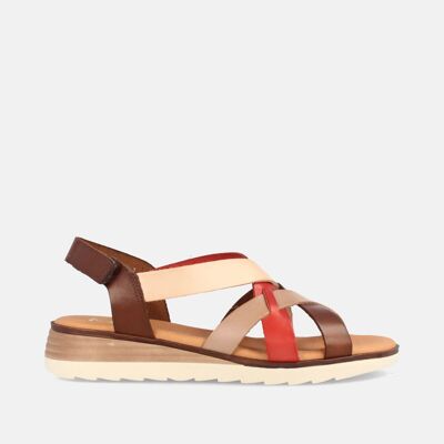 WOMEN'S SANDALS WITH LOW WEDGE IN BETIANA COMBI NUEZ LEATHER
