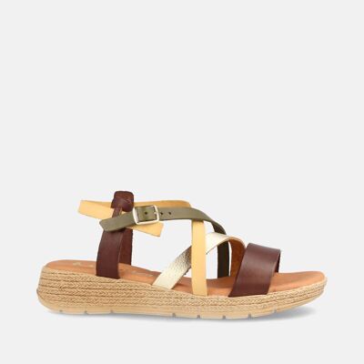 WOMEN'S LEATHER SANDAL WITH LOW WEDGE DOMA COMBI NIGER