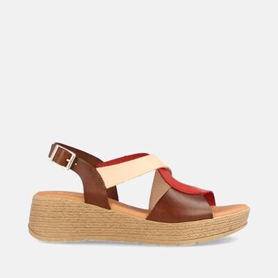 WOMEN'S LEATHER SANDAL WITH MEDIUM WEDGE DILI COMBI WALNUT