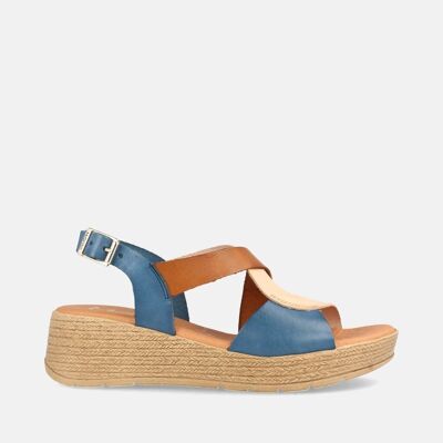 WOMEN'S LEATHER SANDAL WITH MEDIUM WEDGE DILI COMBI JEANS