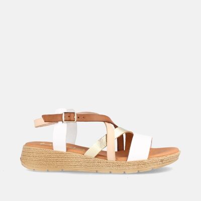 WOMEN'S LEATHER SANDAL WITH LOW WEDGE DOMA COMBI MULTIWHITE