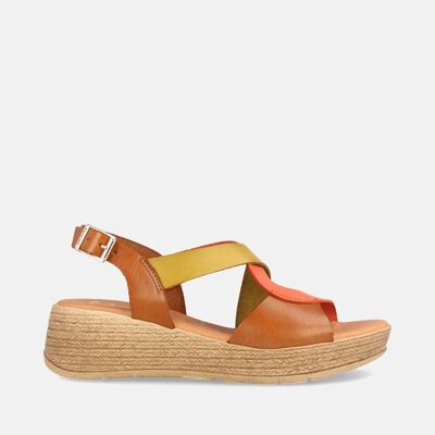 WOMEN'S LEATHER SANDAL WITH MEDIUM WEDGE DILI COMBI HAZELNUT