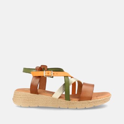 WOMEN'S LEATHER SANDAL WITH LOW WEDGE DOMA COMBI HAZELNUT