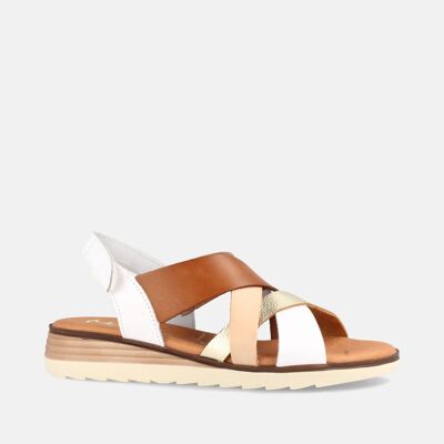 SANDALES À COMPENSÉE BAS POUR FEMME EN CUIR COMBI KITON BLANC