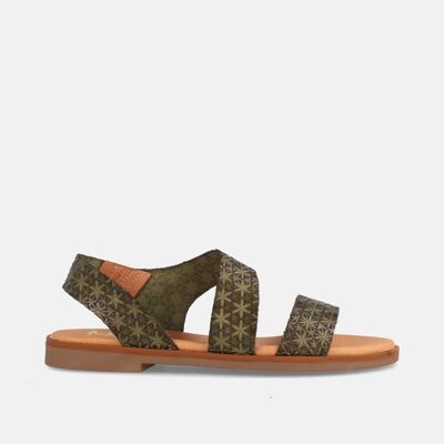 WOMEN'S FLAT SANDAL IN ARIAZA MILITARY LEATHER