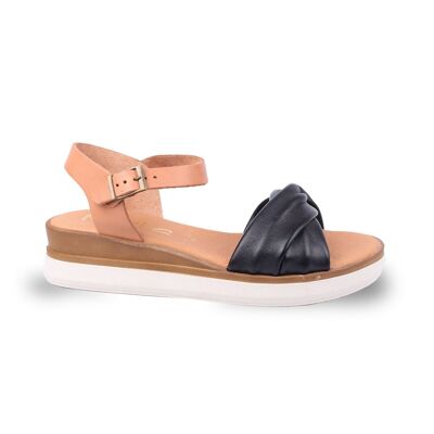 WOMEN'S SANDALS WITH WEDGE IN INDIRA BLACK LEATHER