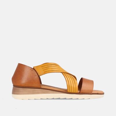 WOMEN'S WEDGE SANDAL IN JASMINE PANAMA AND HAZELNUT LEATHER