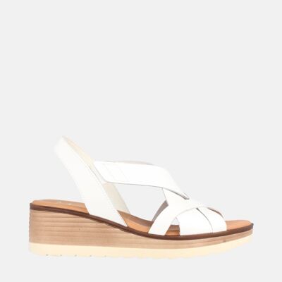 WOMEN'S SANDAL WITH MEDIUM WEDGE IN LIGHT BLUE WHITE LEATHER