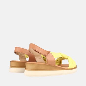 Sandale compensée basse Imelda jaune et cuir pour femme. 3
