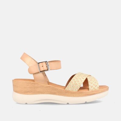 WOMEN'S SANDALS WITH MEDIUM WEDGE IN LEATHER JANET CORFU ARENA
