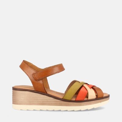 WOMEN'S LEATHER SANDAL WITH MEDIUM WEDGE MORONI MULTIAVELLANA