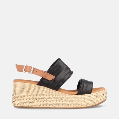 WOMEN'S SANDALS WITH PLATFORM IN INGRID BLACK LEATHER