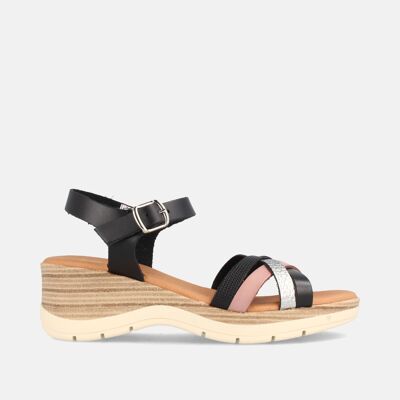 SANDALE EN CUIR POUR FEMME À CALE MOYENNE PARIS COMBI NOIR