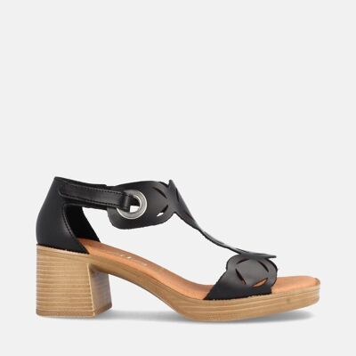 WOMEN'S HEELED SANDALS IN BLACK BAKU LEATHER