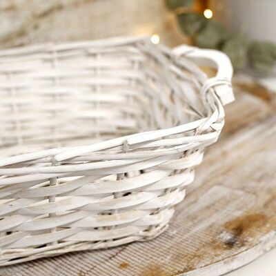 Rectangular wicker basket with white handles 36x26x12cm